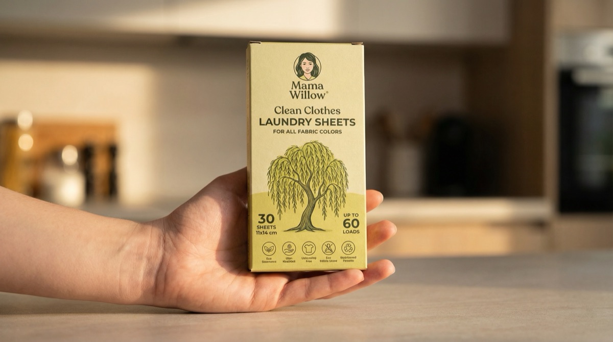 Packaging ecologico MamaWillow in mano