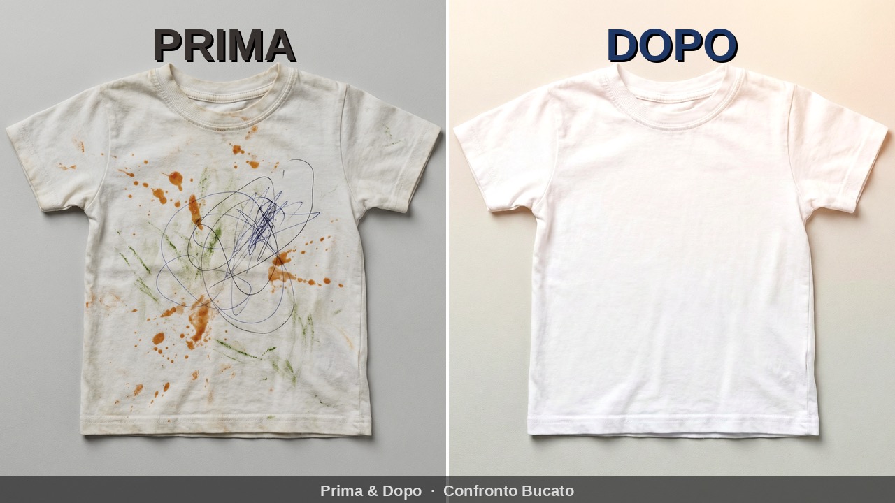 Prima e Dopo: maglietta macchiata vs maglietta perfettamente pulita