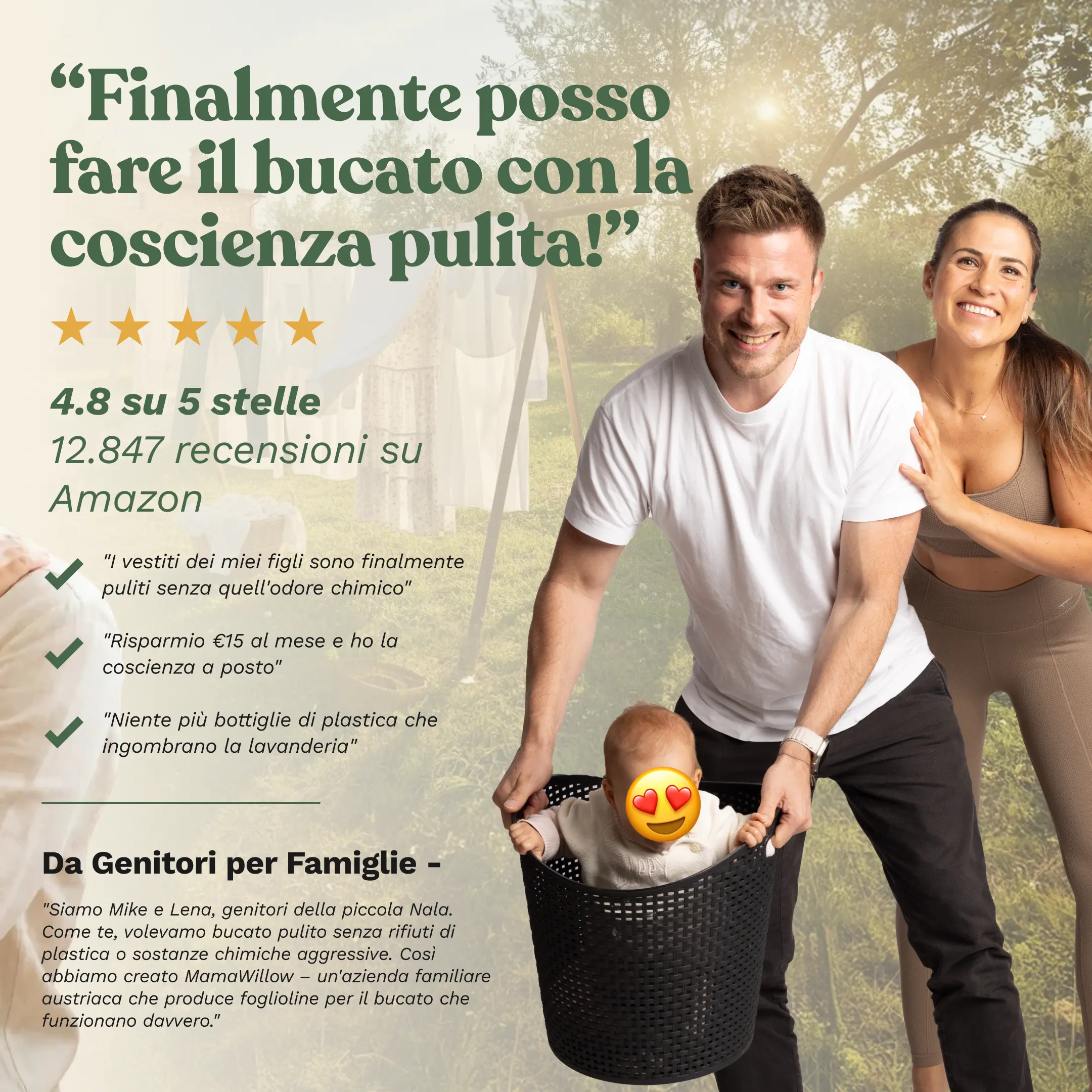 Famiglia felice con bucato pulito MamaWillow
