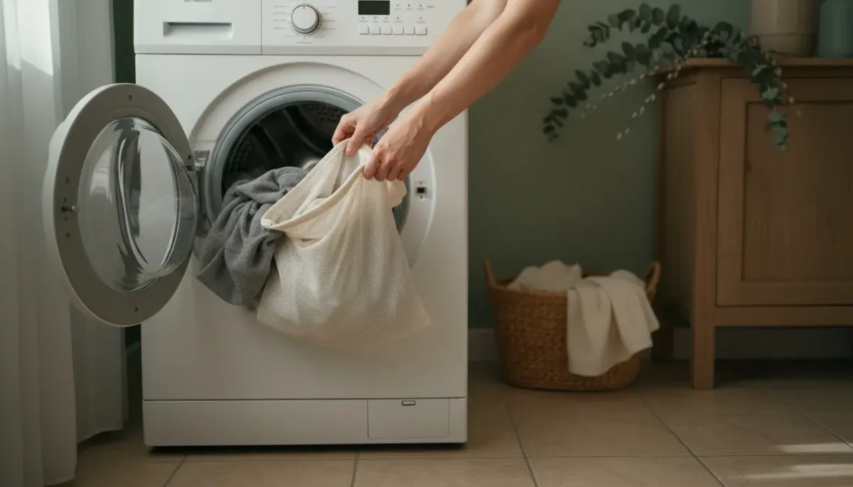 Mikrofasern aus Polyester-Kleidung in einer Waschmaschine