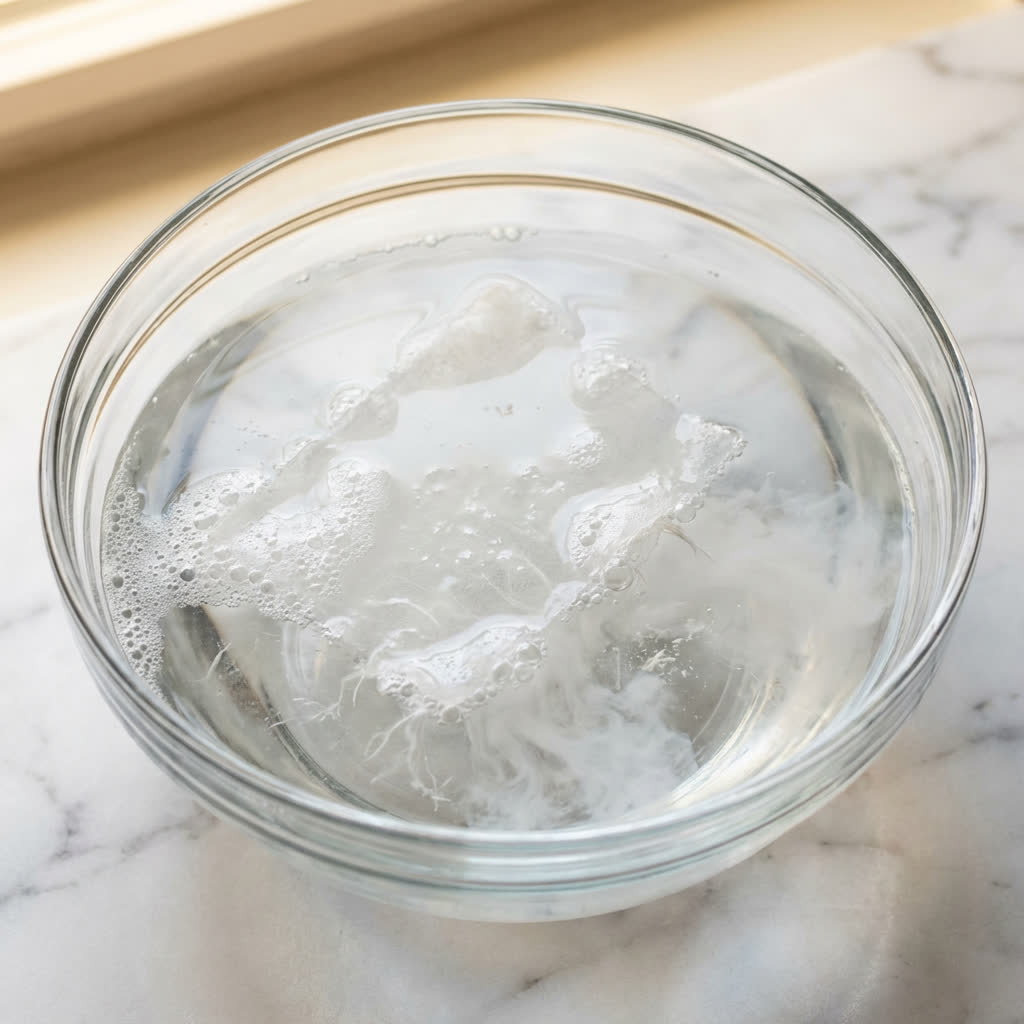 Foglio di detersivo che si dissolve completamente in acqua — zero residui