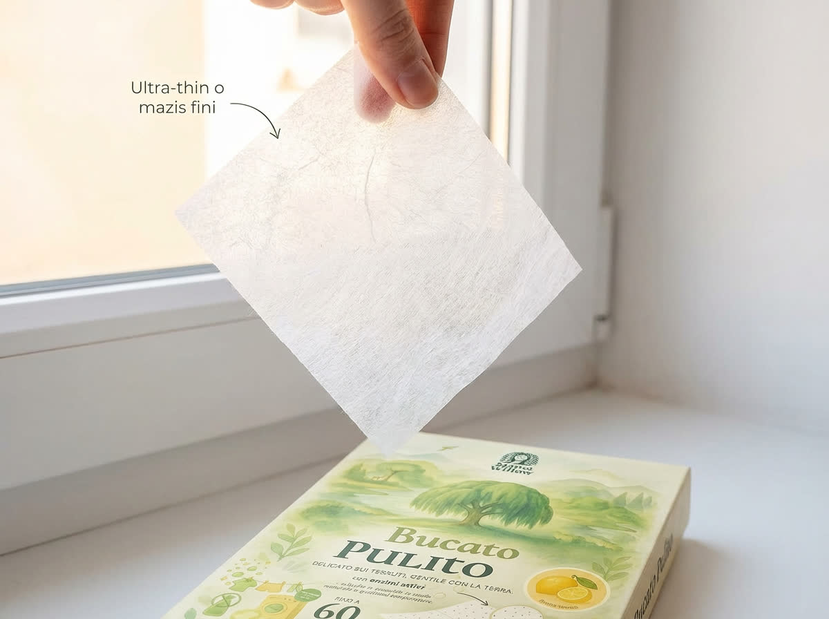 Foglio MamaWillow semi-trasparente controluce — nessun residuo nelle fibre