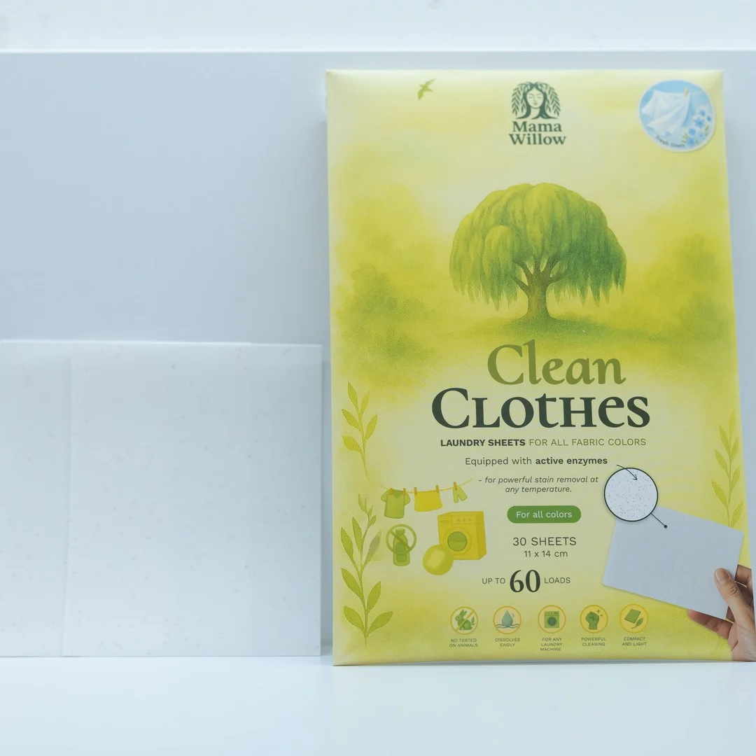 MamaWillow Clean-Clothes-Karton mit einem Waschstreifen